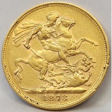 AUSTRALIA 1878 . ONE 1 SOVEREIGN . MELBOURNE . GOLD . MEDIUM TAIL